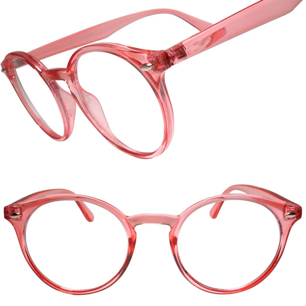 Classic Vintage Retro Old Fashioned Pink Frame Round Clear Lens Glasses